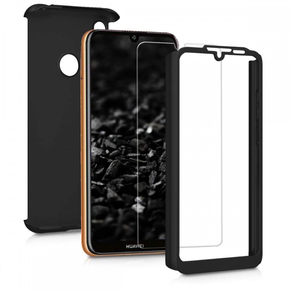 Husă Full Cover 360° pentru Huawei Y6 2019 / Y6s 2019 (față + spate + sticlă), neagra — 2