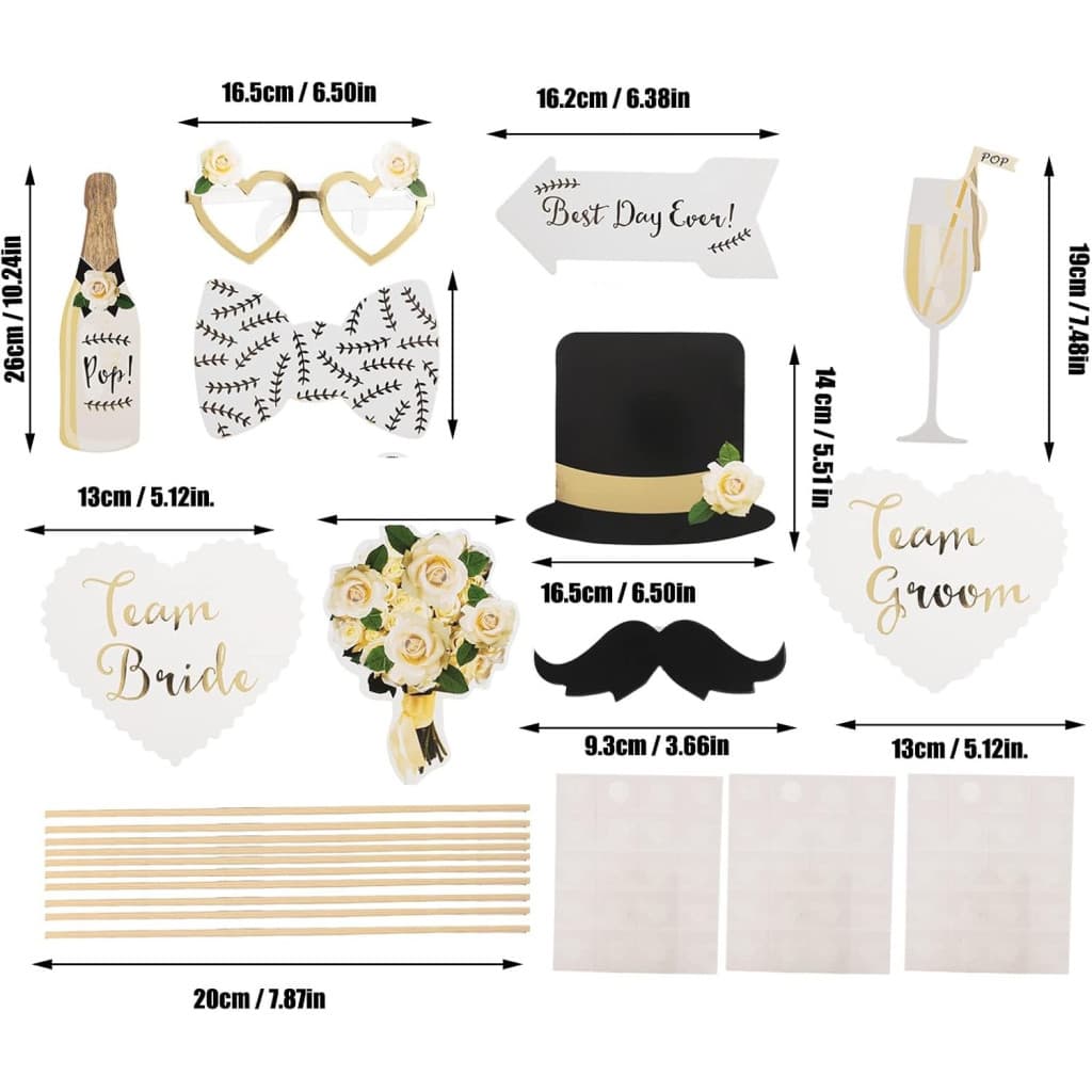 Set 10 Accesorii pentru petrecere, Props pentru Coltul de Poze, Model Mire si Mireasa, Tematica Nunta, Multicolor — 4