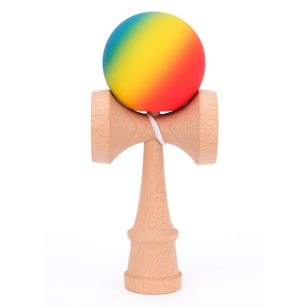 Jucarie lemn Kendama X, originala, profesionala, Rubber Grip, rosu/galben/albastru