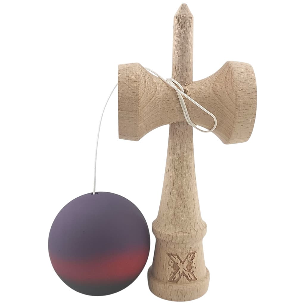 Jucarie lemn Kendama X, originala, profesionala, Rubber Grip, mov/rosu/negru — 2