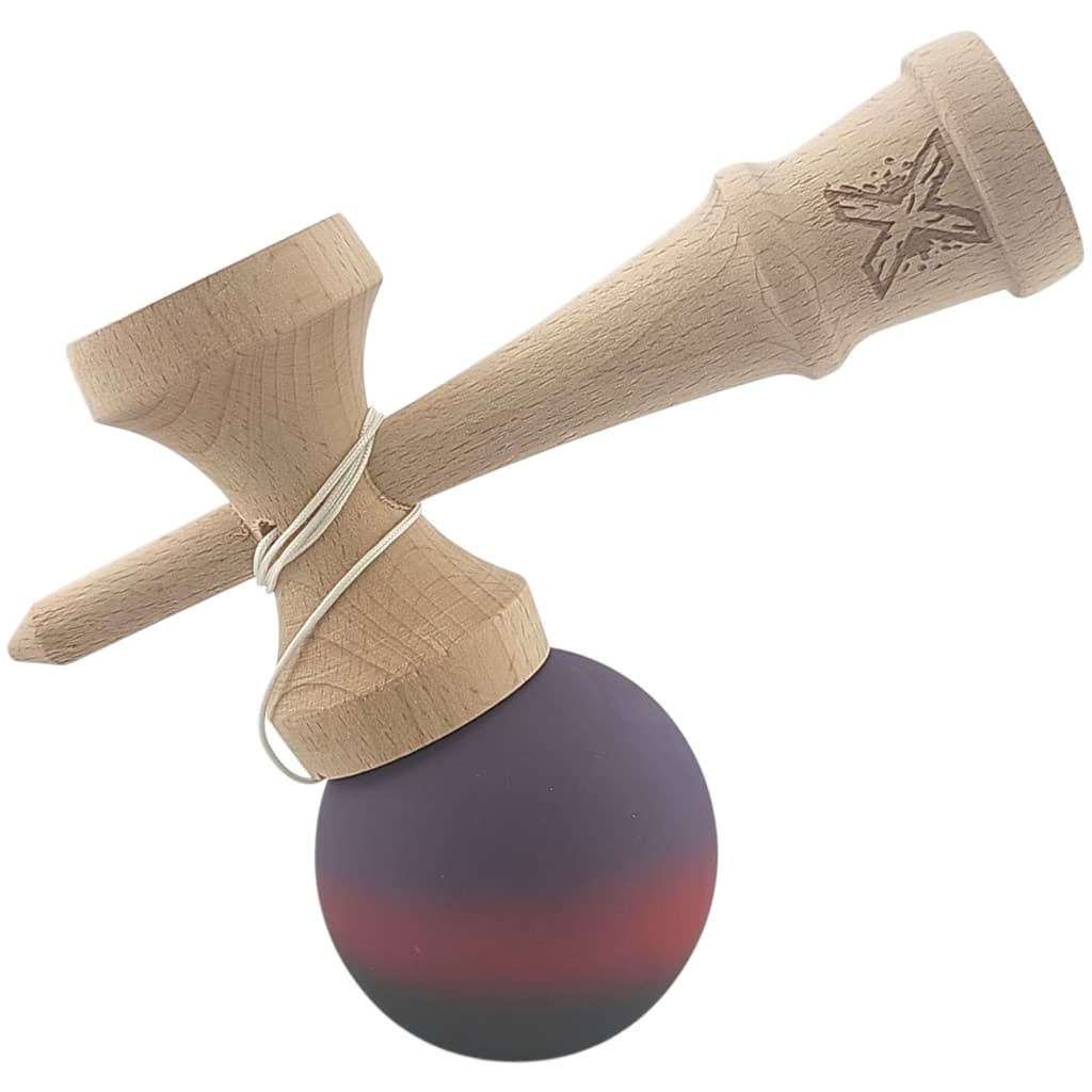 Jucarie lemn Kendama X, originala, profesionala, Rubber Grip, mov/rosu/negru — 3