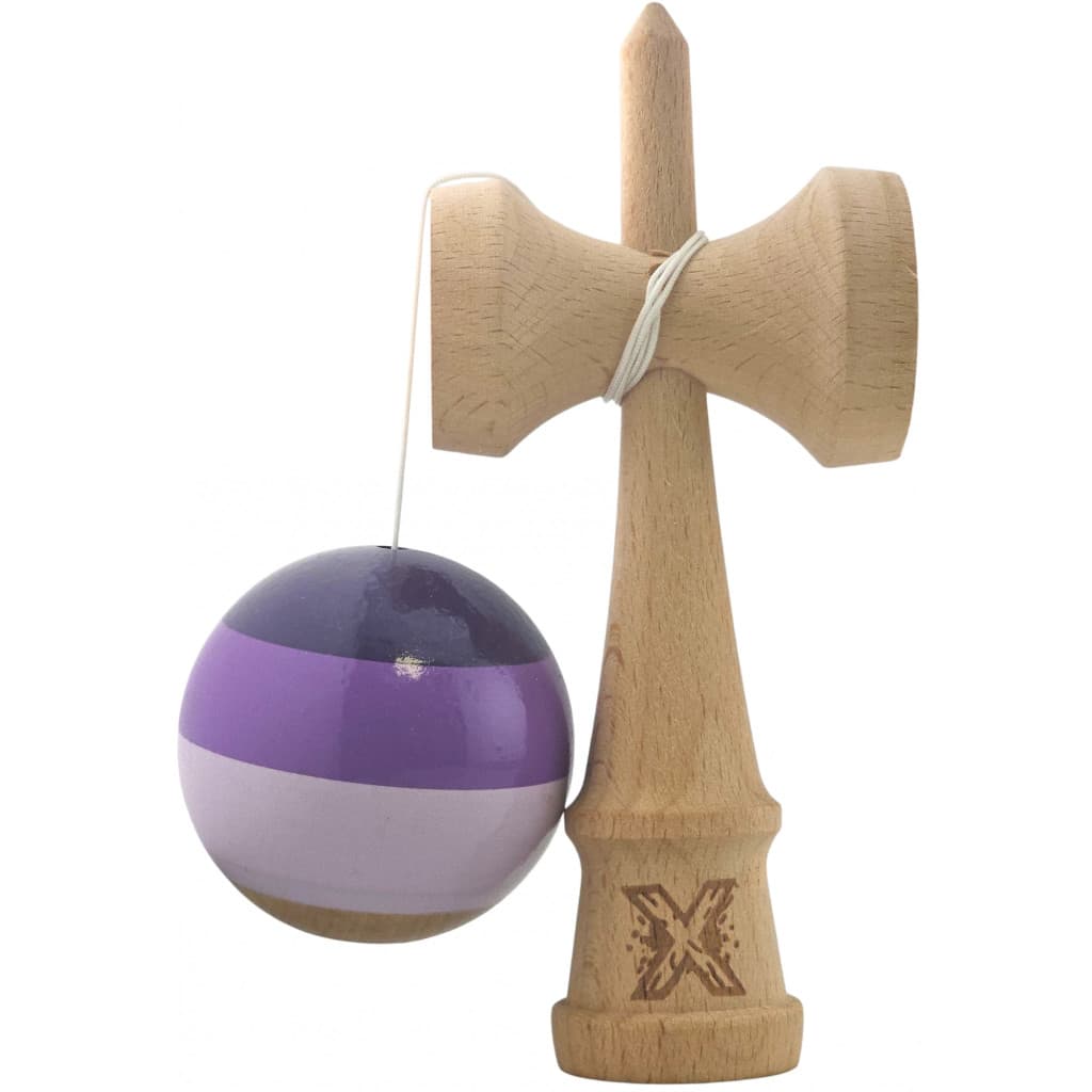 Jucarie lemn Kendama X, originala, profesionala, Super Sticky, 18 cm, mov/lila — 3