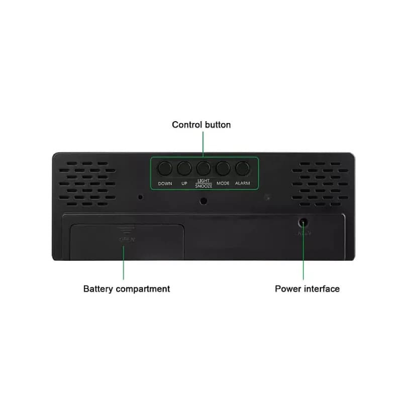 Ceas de masa digital LED DS-3806M, carcasa neagra si afisaj alb — 3