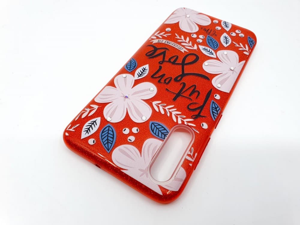 Husa Flowers Glitter pentru Apple iPhone 6 / 6S, cu mesaj, rosie — 3