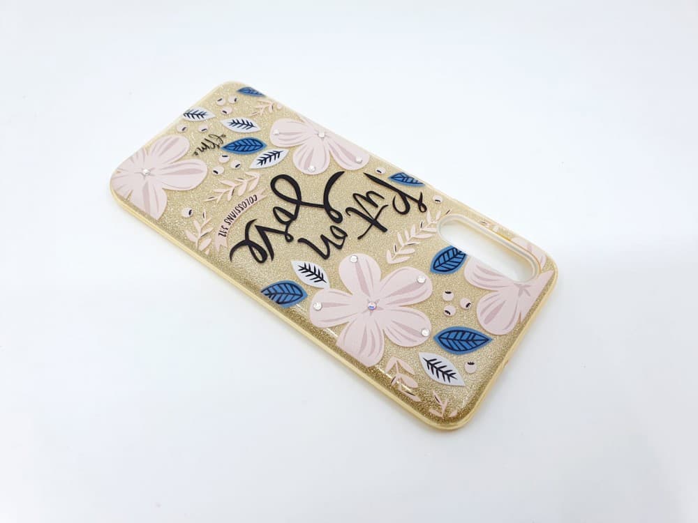 Husa Flowers Glitter pentru Apple iPhone 7 / 8, cu mesaj, aurie — 3