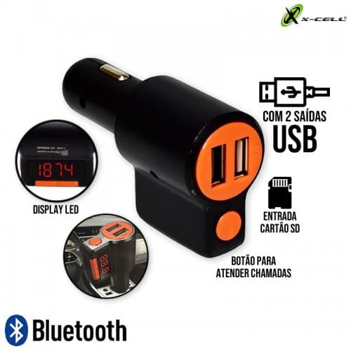 Modulator FM cu incarcare USB si Bluetooth Greatnice GTS-C905, 2 porturi USB, negru/portocaliu — 5