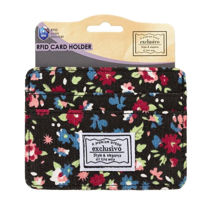 Portofel / portcard textil, model floral, protectie RFID, 5 compartimente, 10 x 7.5 cm