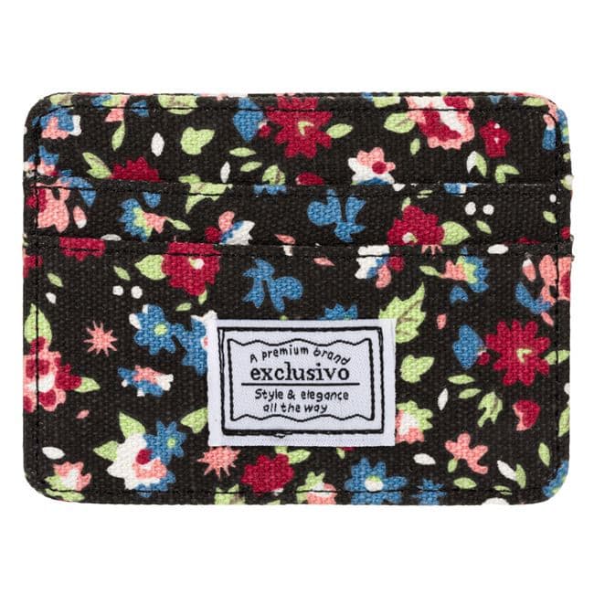 Portofel / portcard textil, model floral, protectie RFID, 5 compartimente, 10 x 7.5 cm — 2