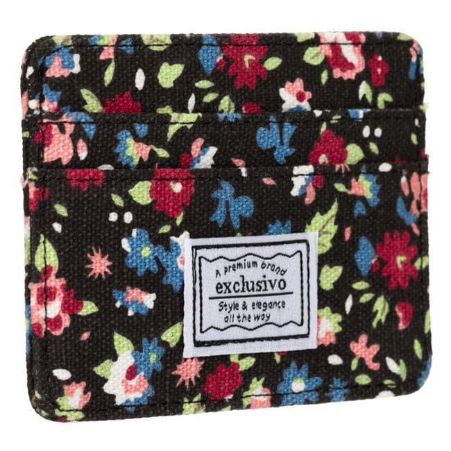 Portofel / portcard textil, model floral, protectie RFID, 5 compartimente, 10 x 7.5 cm — 3