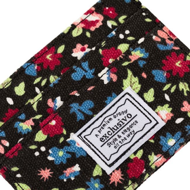 Portofel / portcard textil, model floral, protectie RFID, 5 compartimente, 10 x 7.5 cm — 4