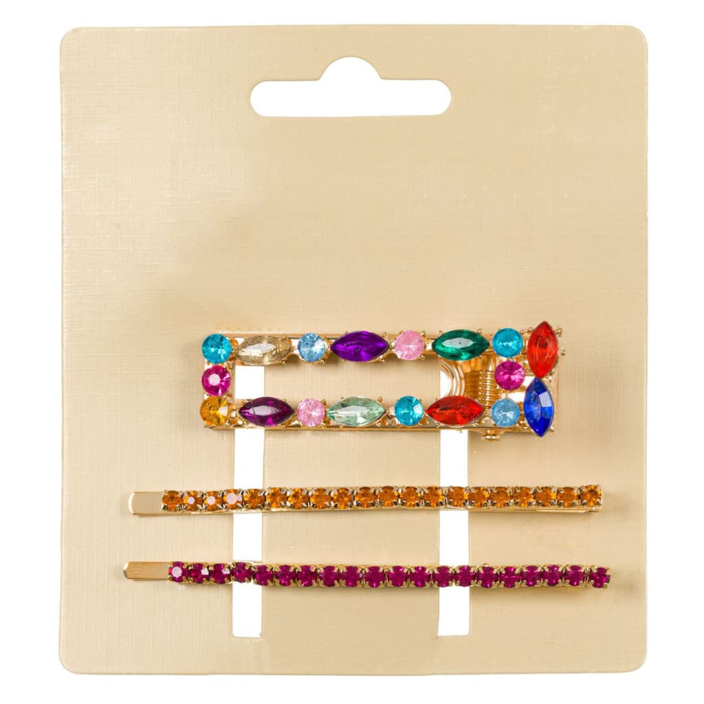 Clama & agrafe pentru par, cu strassuri colorate, 3 bucati — 2