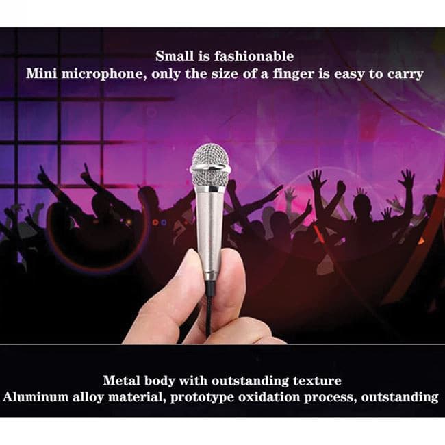 Mini microfon pentru karaoke, podcast, 1.8 x 5.5 cm, conector jack 3.5 mm, argintiu — 3