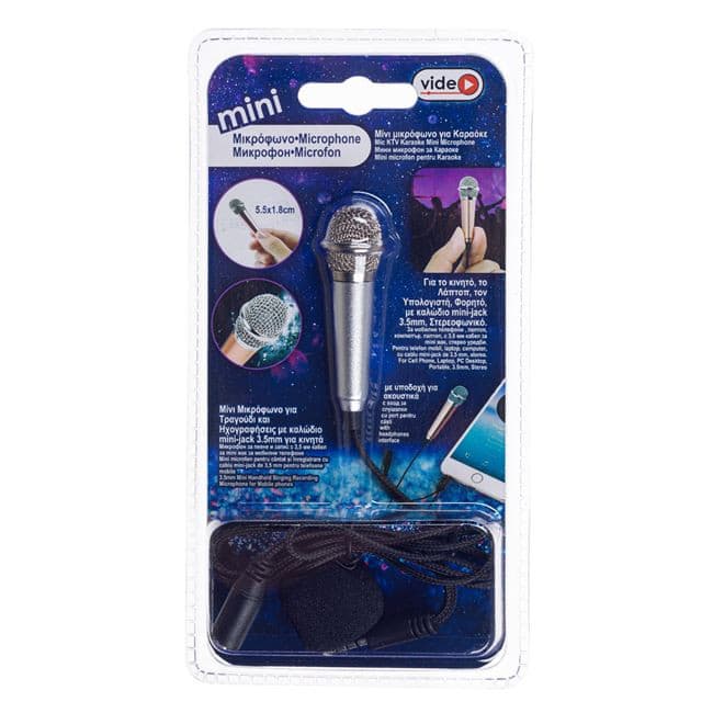 Mini microfon pentru karaoke, podcast, 1.8 x 5.5 cm, conector jack 3.5 mm, argintiu — 4