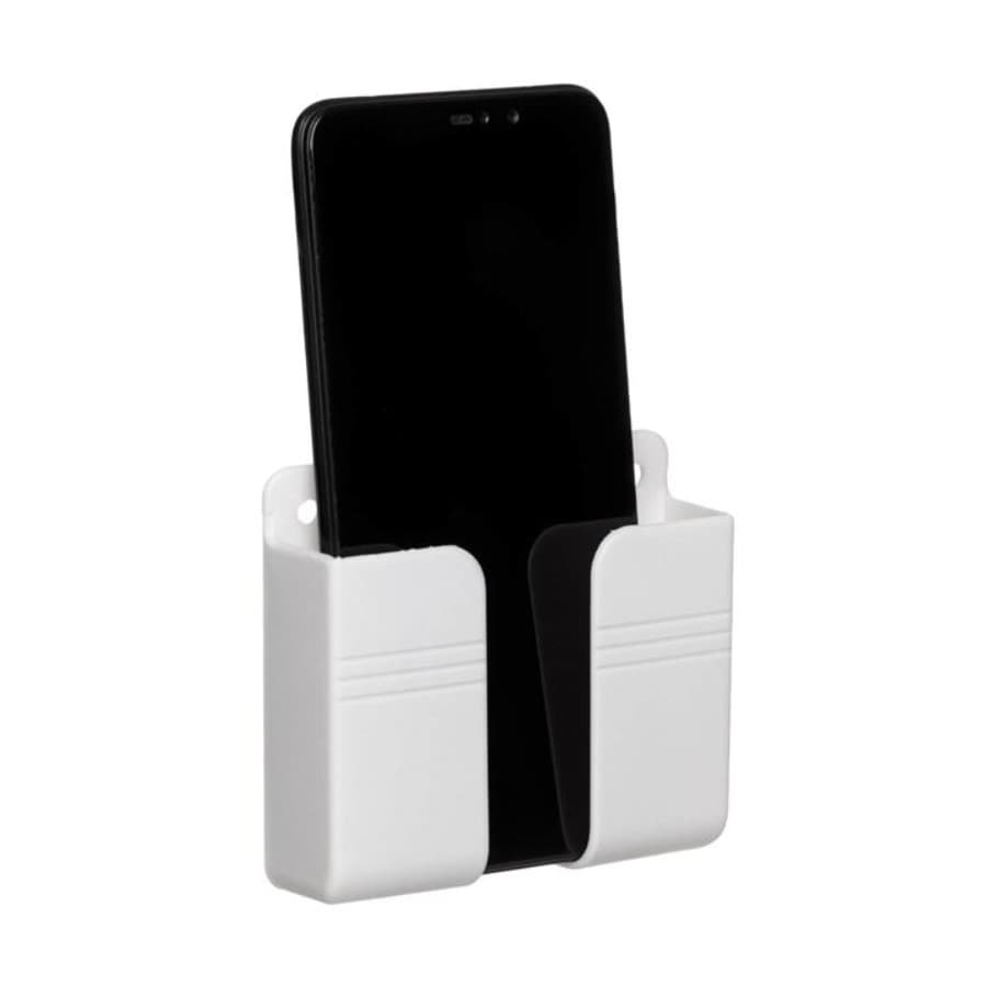Suport de perete alb pentru telefon, telecomenzi, etc, 8.6 x 2.8 x 9.9 cm