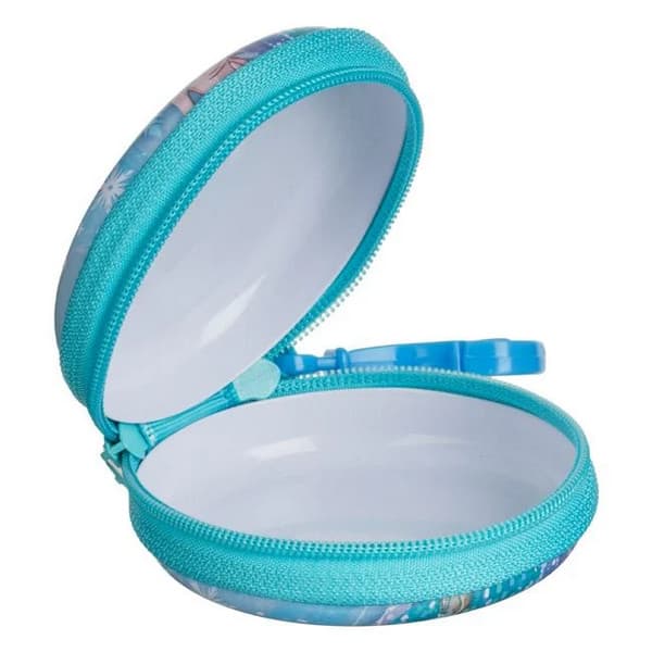 Portofel metalic pentru copii, rotund, model Frozen, cu breloc, 7.5 cm, bleu — 2
