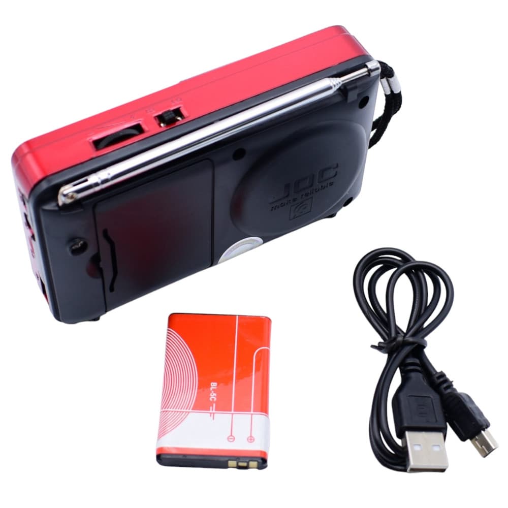 Radio portabil JOC-H011UR, MP3, microSD/USB,FM, afisaj electronic, acumulator BL-5C, negru/rosu — 2