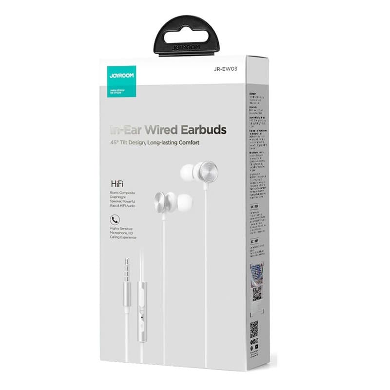 Casti audio cu microfon Joyroom JR-EW03, conector jack 3.5 mm, cablu 1.2 m, argintii — 3