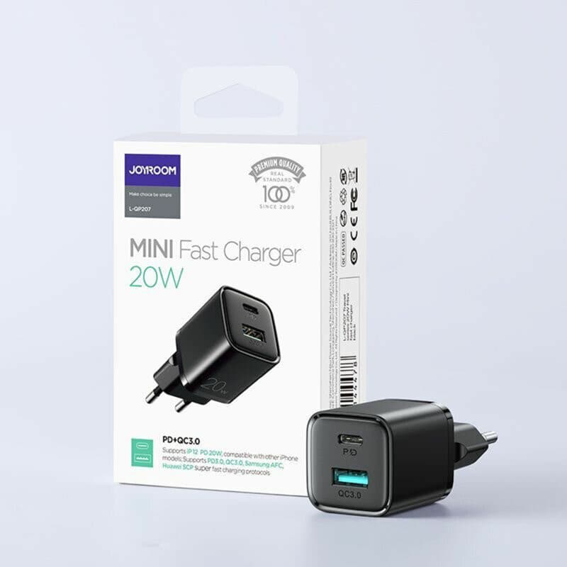 Incarcator casa Joyroom L-QP207, 20W, 1 x USB-C, 1 x USB-A, PD, QC 3.0, negru — 8