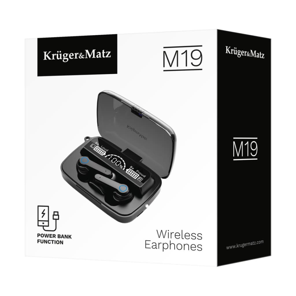 Casti TWS (true wireless) Kruger & Matz M19, Bluetooth 5.3, touch control, negre — 5