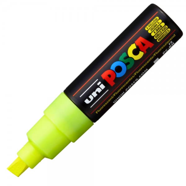 Marker UNI Posca PC-8K, varf tesit, 8.0mm, galben fluorescent