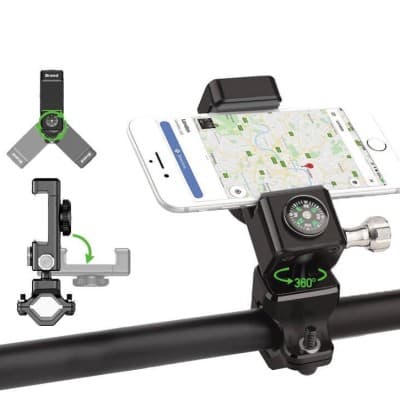 Suport telefon pentru bicicleta Guider Q-003, busola, reglabil, rotire 360, negru — 2