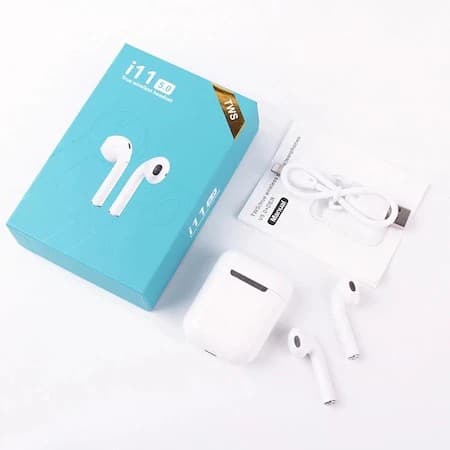 Casti wireless i11, TWS, Bluetooth 5.0, microfon, touch control, albe — 5