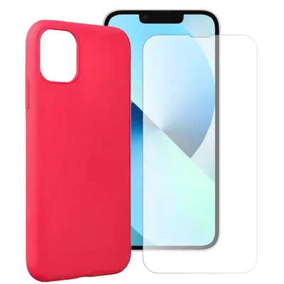 Set folie si husa Apple iPhone 11 Pro, sticla transparenta si Matt TPU, rosie