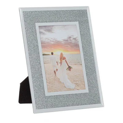 Rama foto decoratia din sticla, oglinda argintie cu glitter, 10 x 15 cm