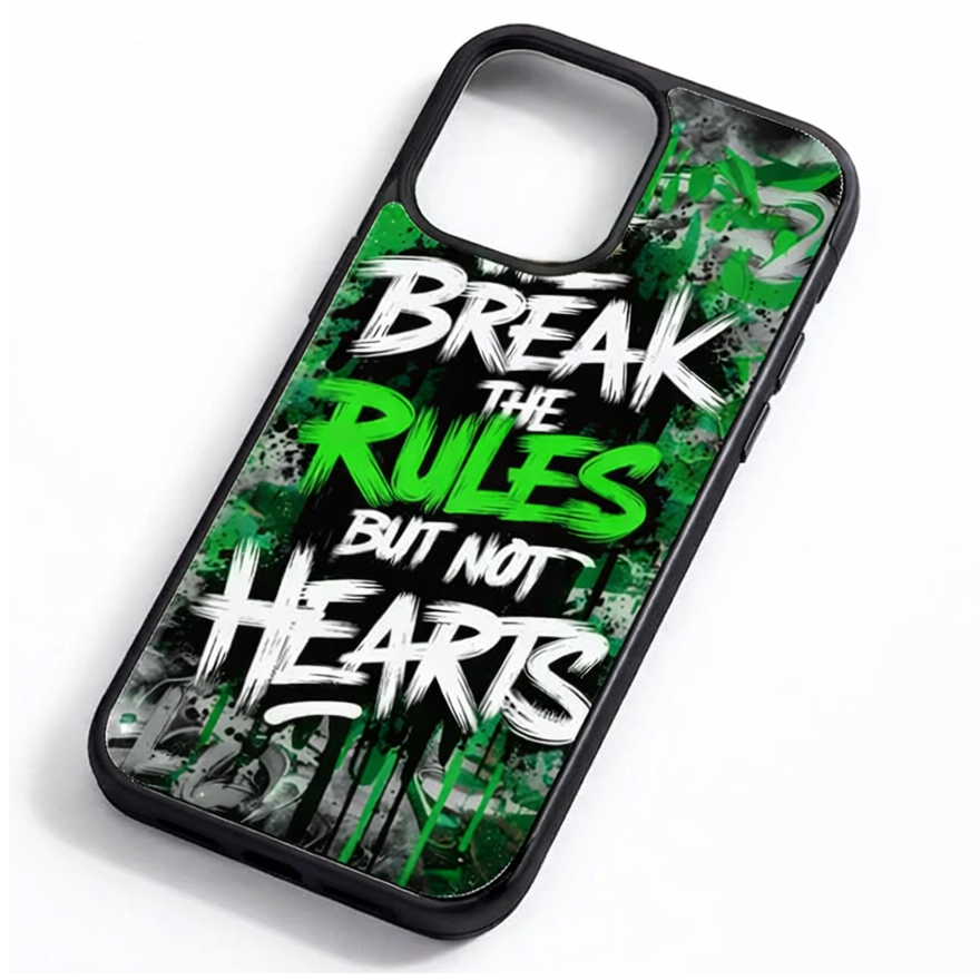 Husă iPhone 16 — design „Break the Rules”, verde lime și alb pe negru — 2